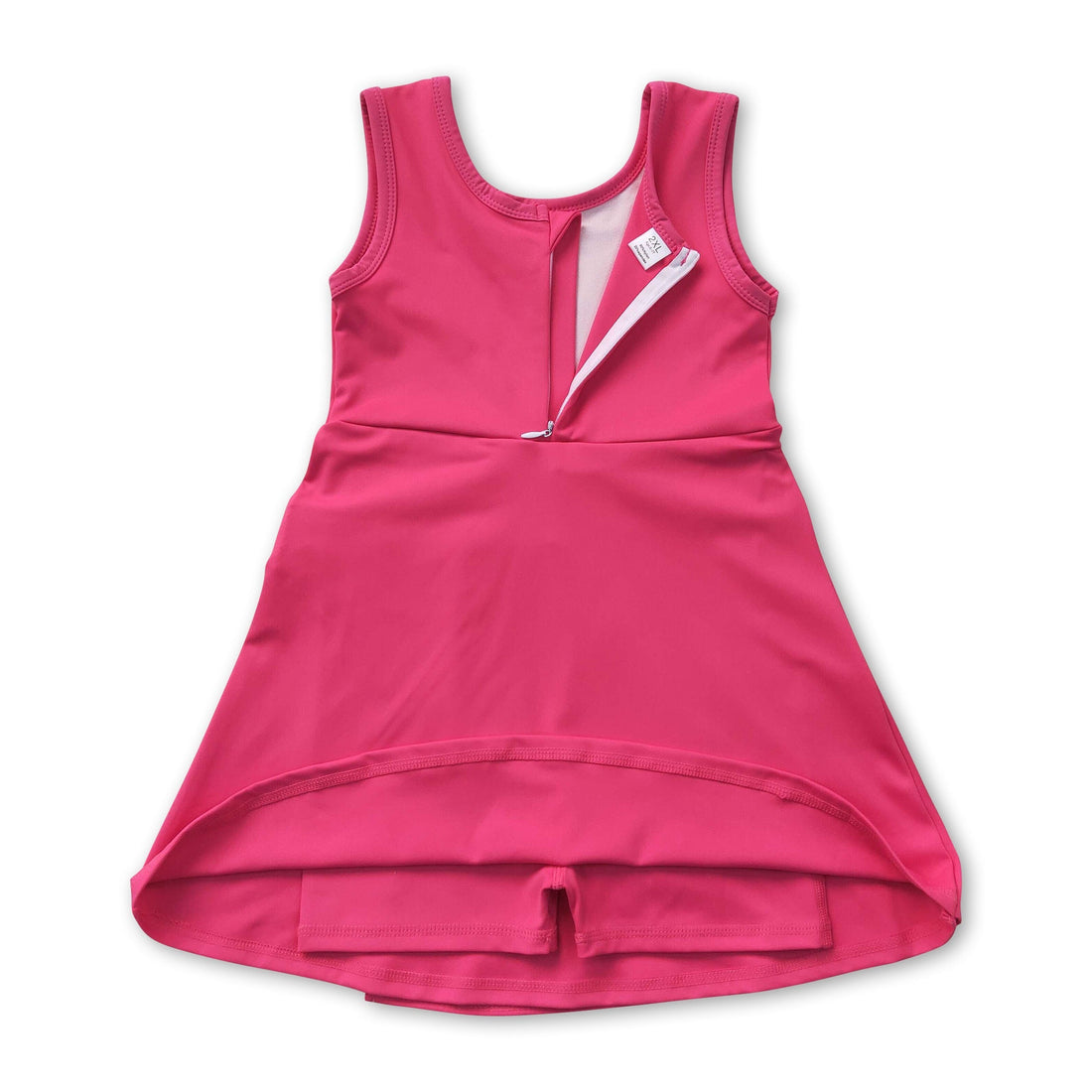 Kids girls sleeveless hot pink bow summer athletic dress by Mini Rodeo, featuring a short sleeve design and playful bow detail.