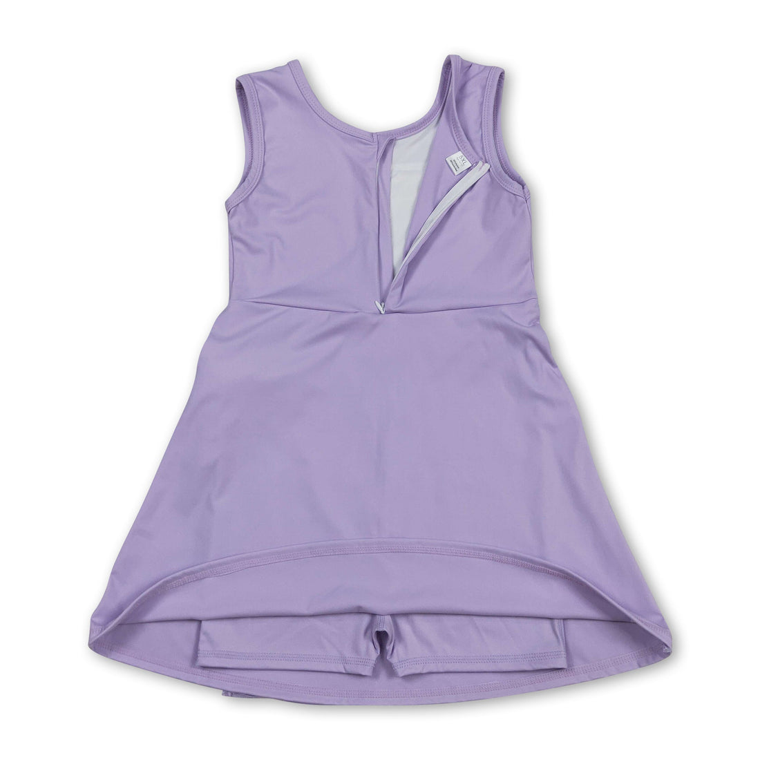 Lavender sleeveless bow kids girls athletic dress by Mini Rodeo, short sleeve with a cute bow detail, perfect for active wear.