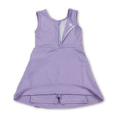 Lavender sleeveless bow kids girls athletic dress by Mini Rodeo, short sleeve with a cute bow detail, perfect for active wear.
