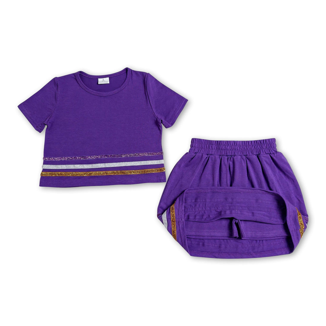 Purple short sleeve stripe cotton top and skirt set for girls, Mini Rodeo kids&