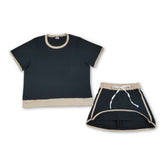 Black cotton top and skirt set for women, casual outfit by Mini Rodeo, featuring a stylish and comfortable matching ensemble.