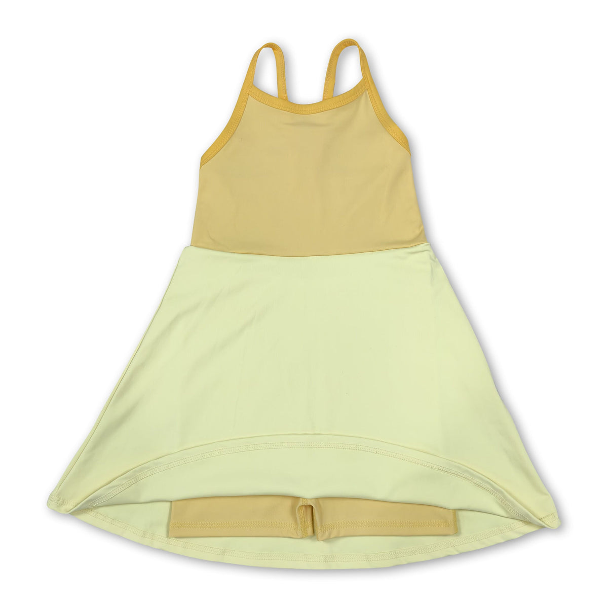 Light dark yellow straps kids girls summer athletic dress