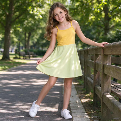Light dark yellow straps kids girls summer athletic dress