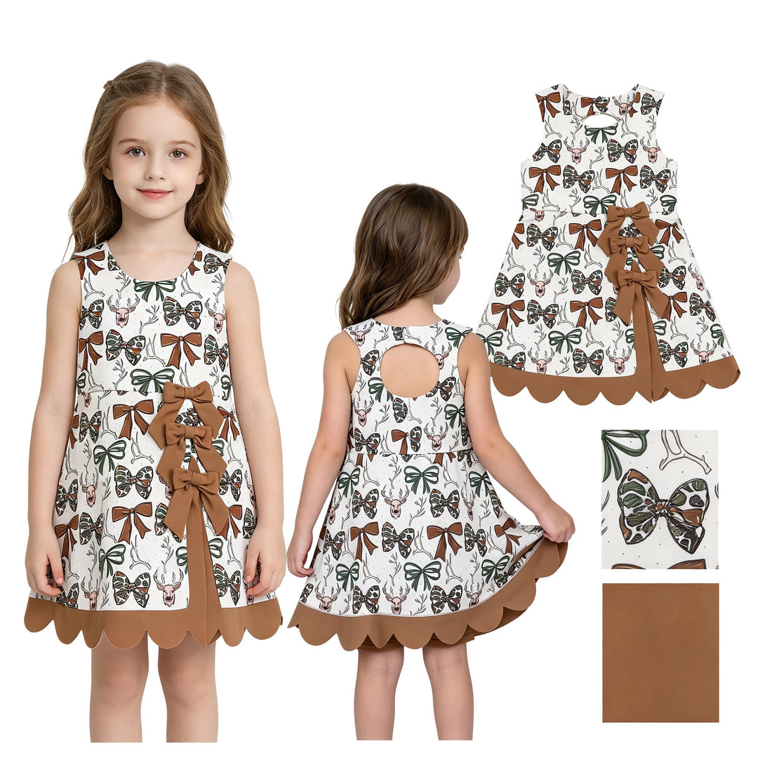 Sleeveless camo bow deer scallop kids&