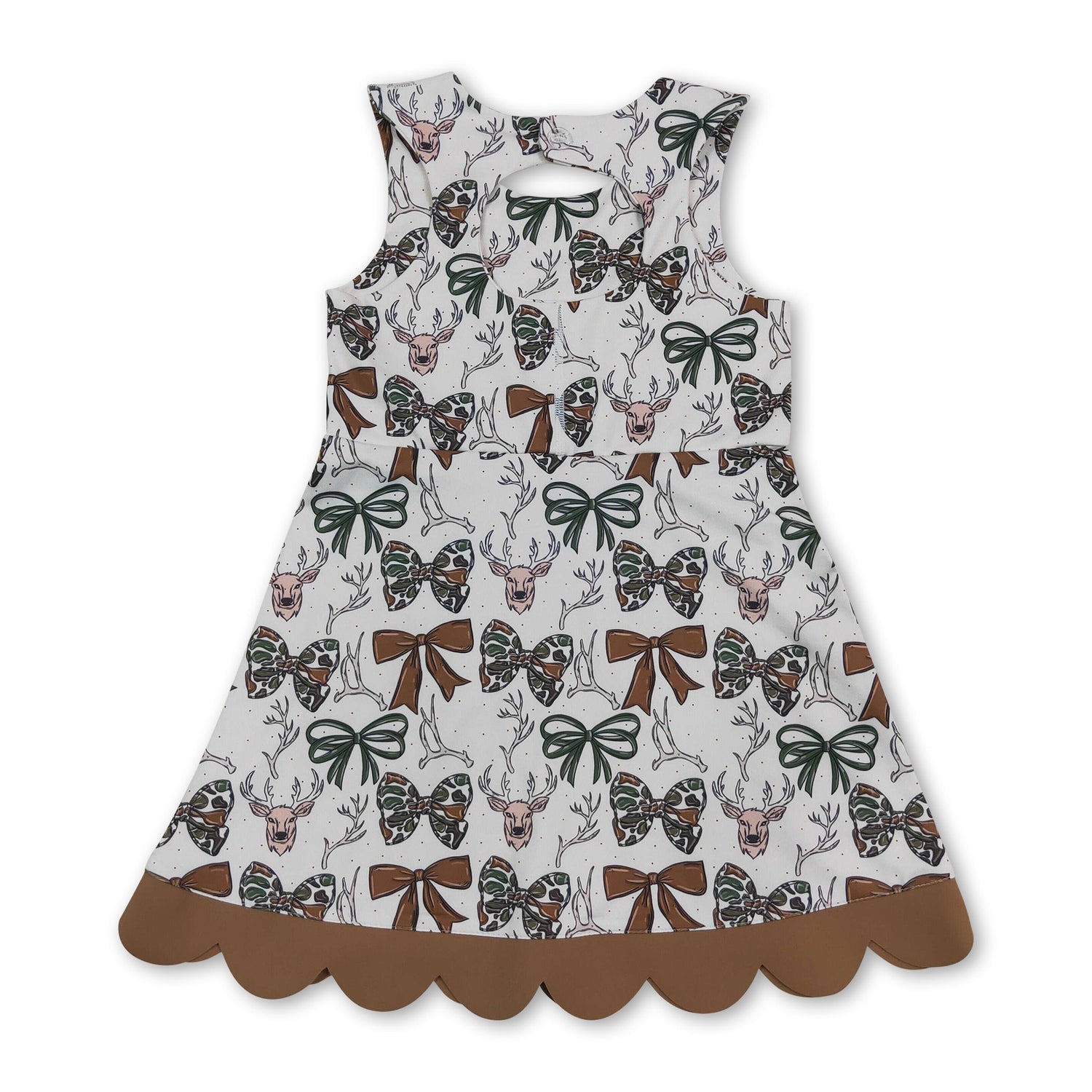 Sleeveless camo bow deer scallop kids girls athletic dress