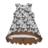 Kids girls sleeveless camo bow deer scallop athletic dress by Mini Rodeo, featuring a short sleeve design with playful scalloped hem.