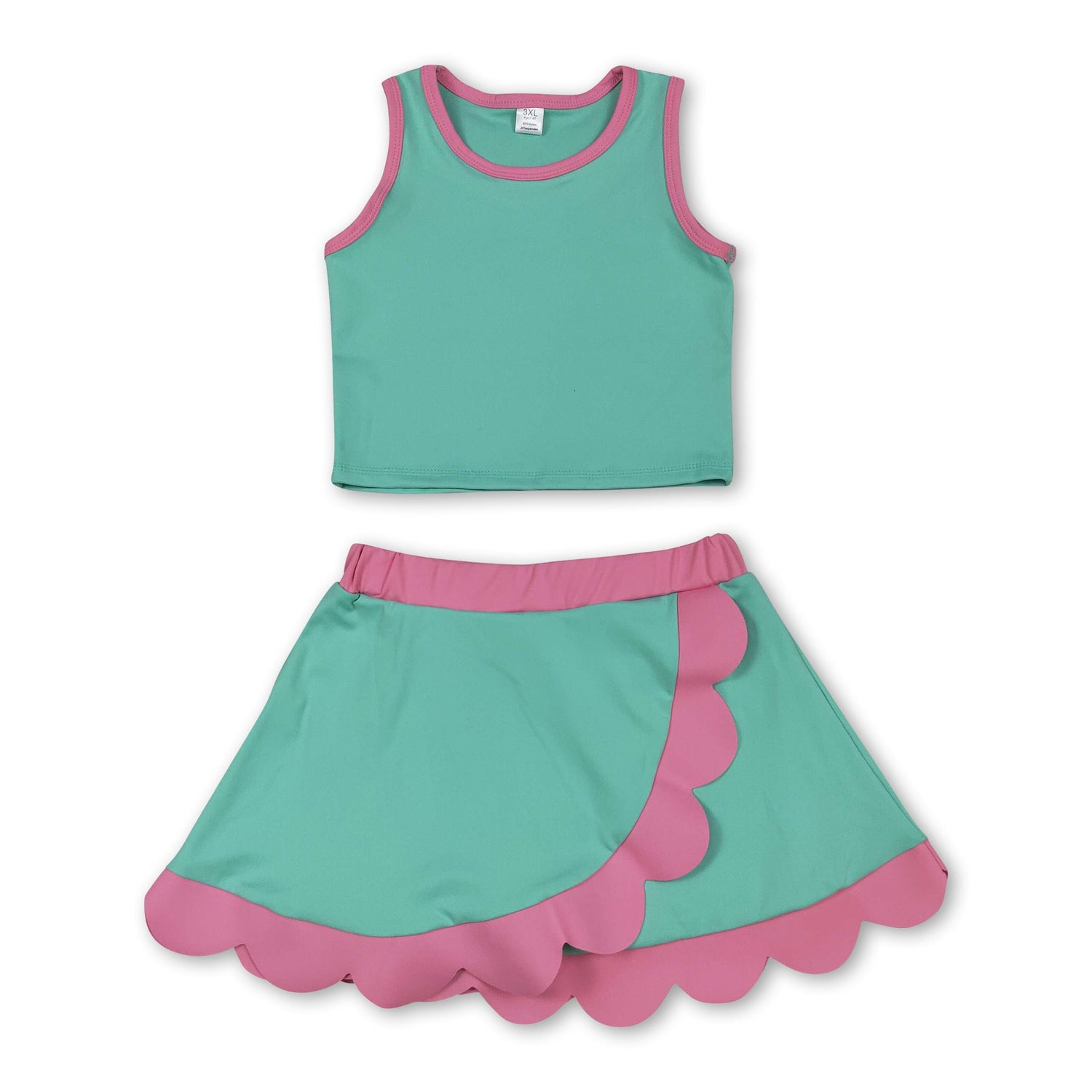 Sleeveless mint pink scallop kids girls active wear set