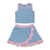 Light blue and pink scallop print girls&