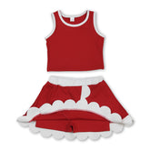 Red and white scallop girl active wear set with sleeveless top and skirt by Mini Rodeo, perfect for sports and casual wear.