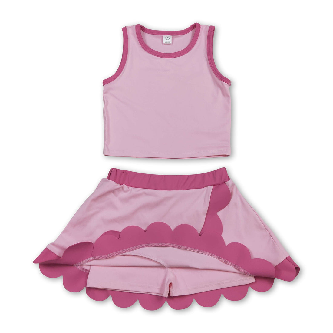 Mini Rodeo pink scallop sleeveless active wear set for girls with short sleeves top and skirt, perfect for kids&