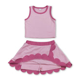 Mini Rodeo pink scallop sleeveless active wear set for girls with short sleeves top and skirt, perfect for kids&