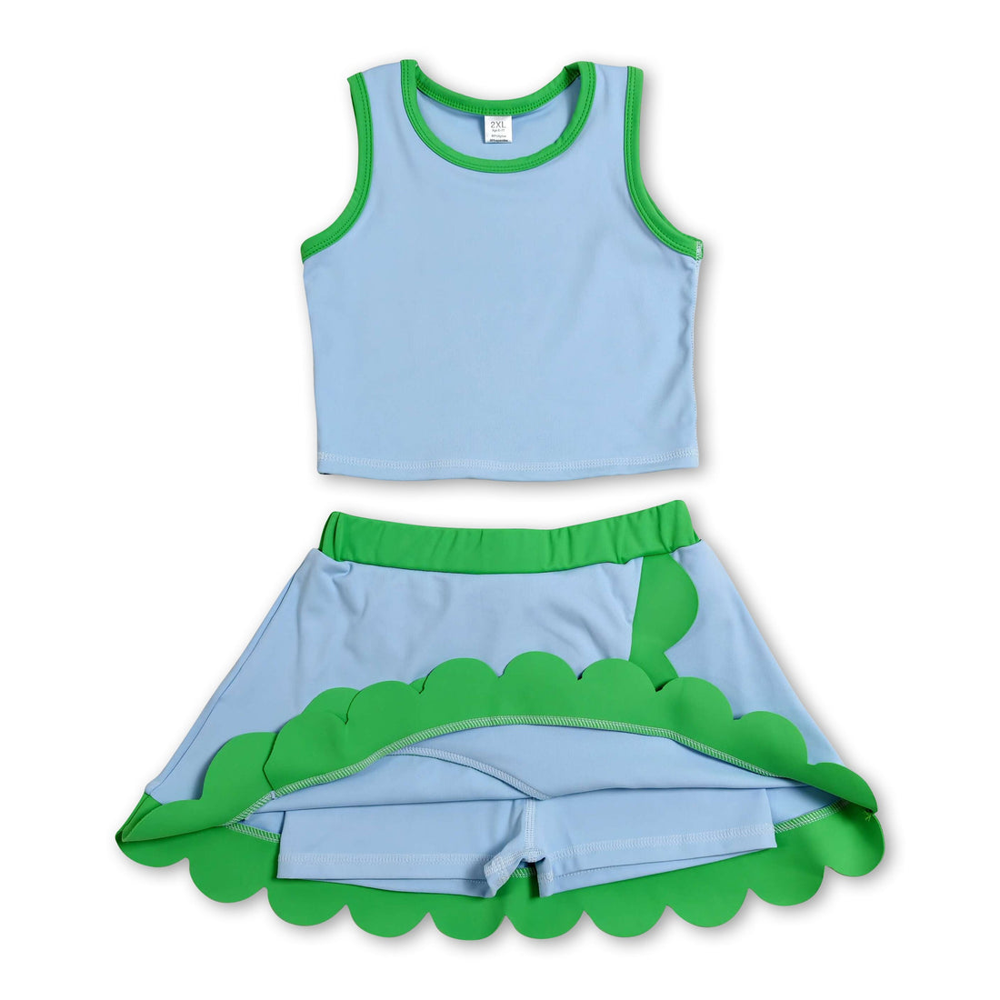 Light blue and green scallop print girls&