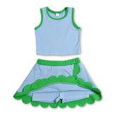 Light blue and green scallop print girls&