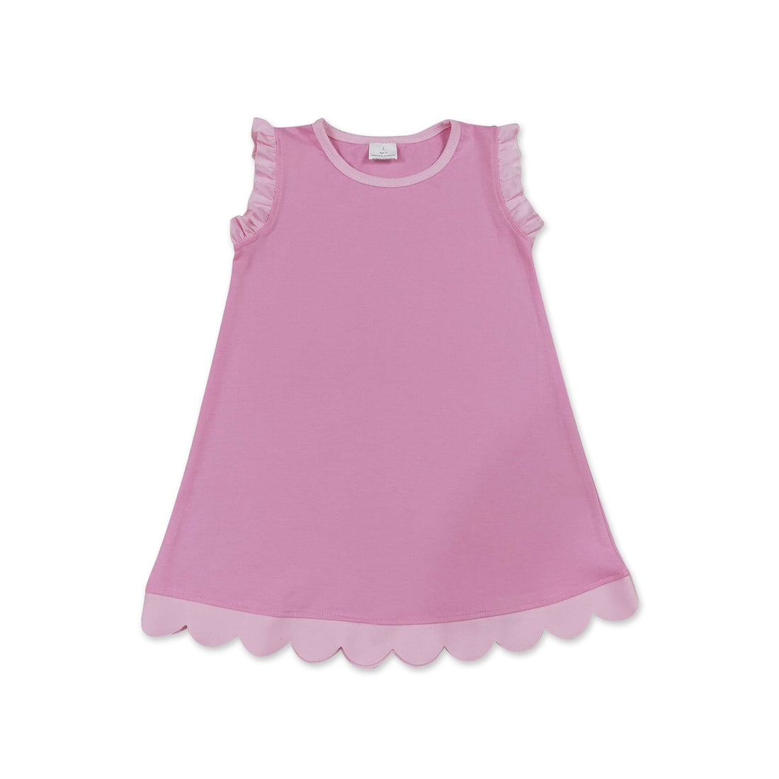 Pink scallop ruffle sleeveless princess girls cotton dress with short sleeves from Mini Rodeo, featuring a charming, flowy design.