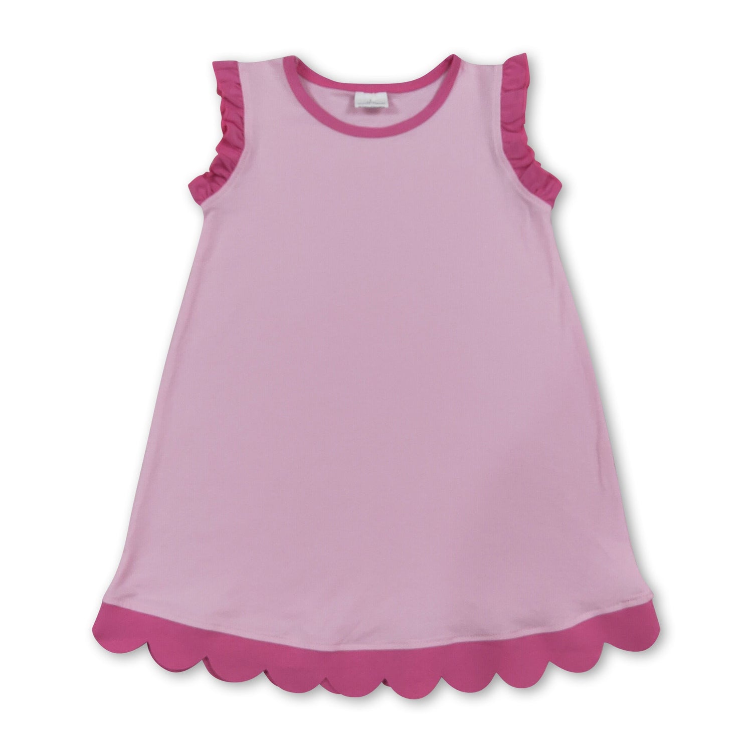Pink scallop ruffle sleeveless kids girls cotton dress