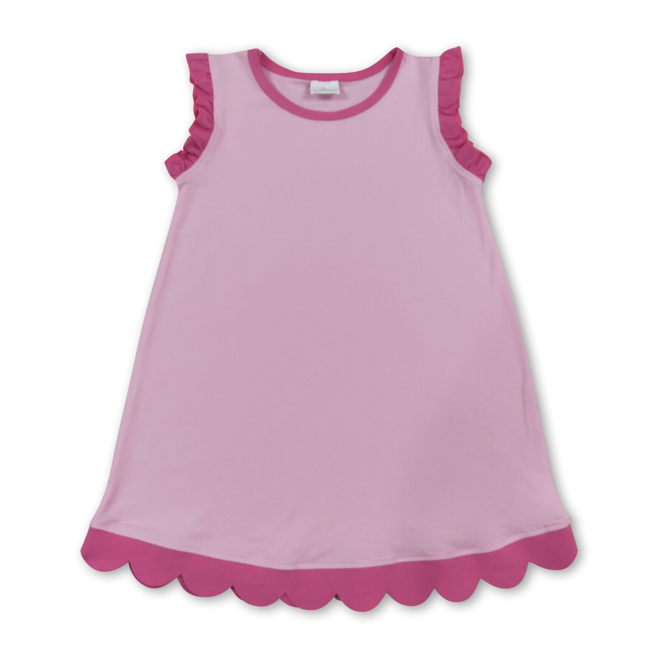 Pink scallop ruffle sleeveless kids girls cotton dress