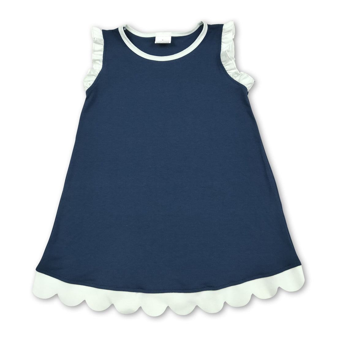 White scallop ruffle sleeveless navy girls&