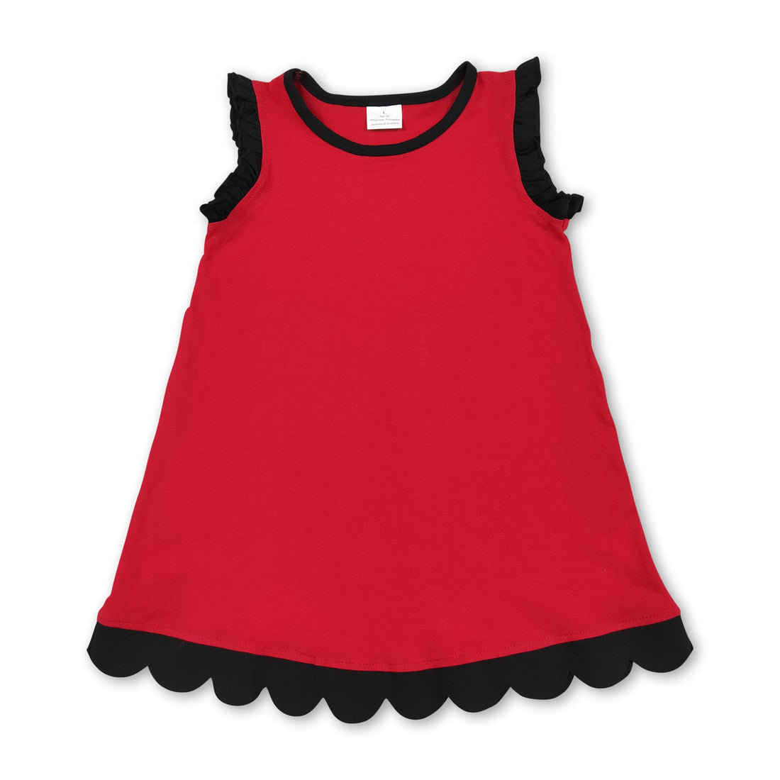 Black scallop ruffle sleeveless red girls cotton team dress