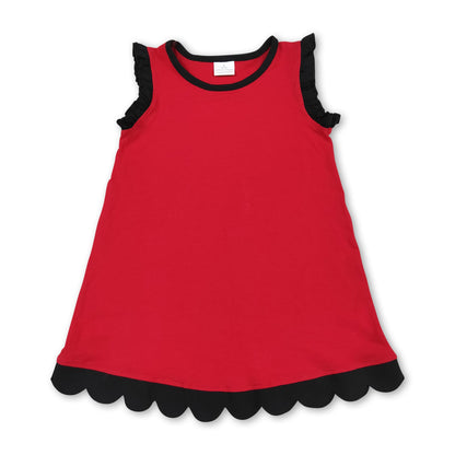 Black scallop ruffle sleeveless red girls cotton team dress