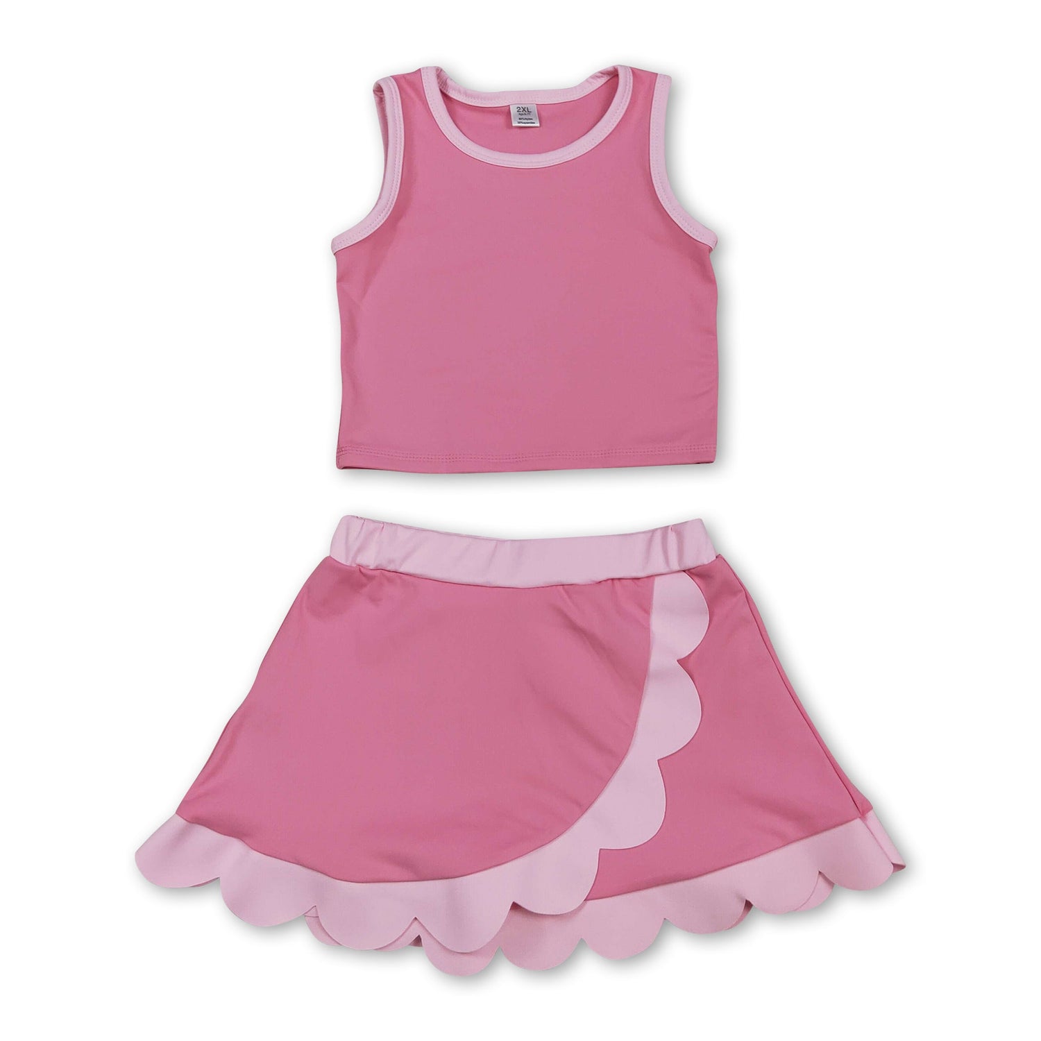 Light pink scallop princess girls summer active wear set