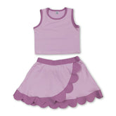 Pink scallop princess girls summer active wear set with short sleeves top and skirt by Mini Rodeo, perfect for warm weather.