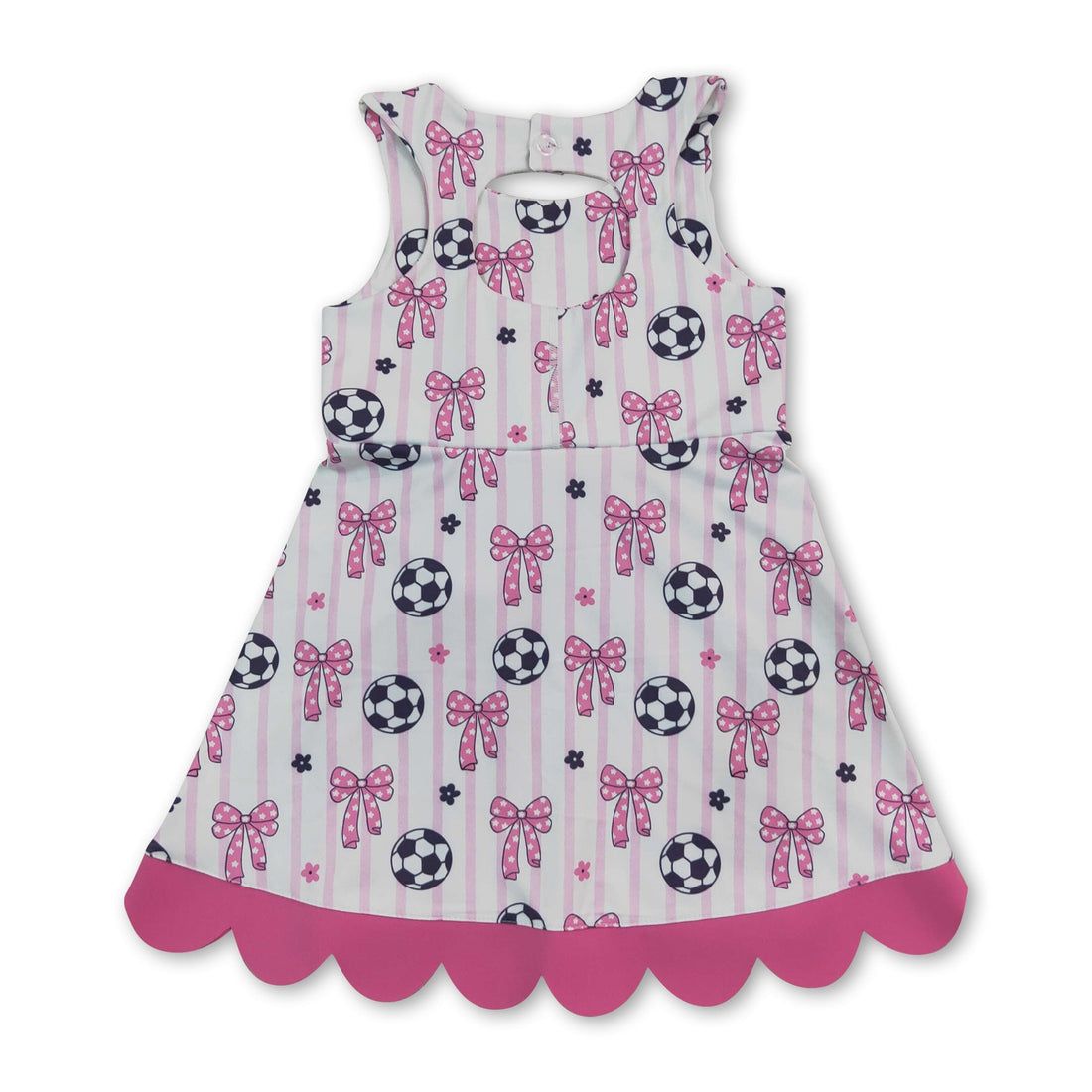 Sleeveless stripe soccer bow kids girls athletic dresses