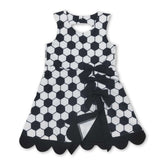 Kids girls sleeveless soccer bow athletic dress by Mini Rodeo, short sleeve design with sporty and playful style.