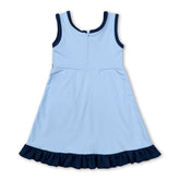 Blue sleeveless scallop dress for girls, Mini Rodeo athletic short-sleeve dress, perfect for kids&