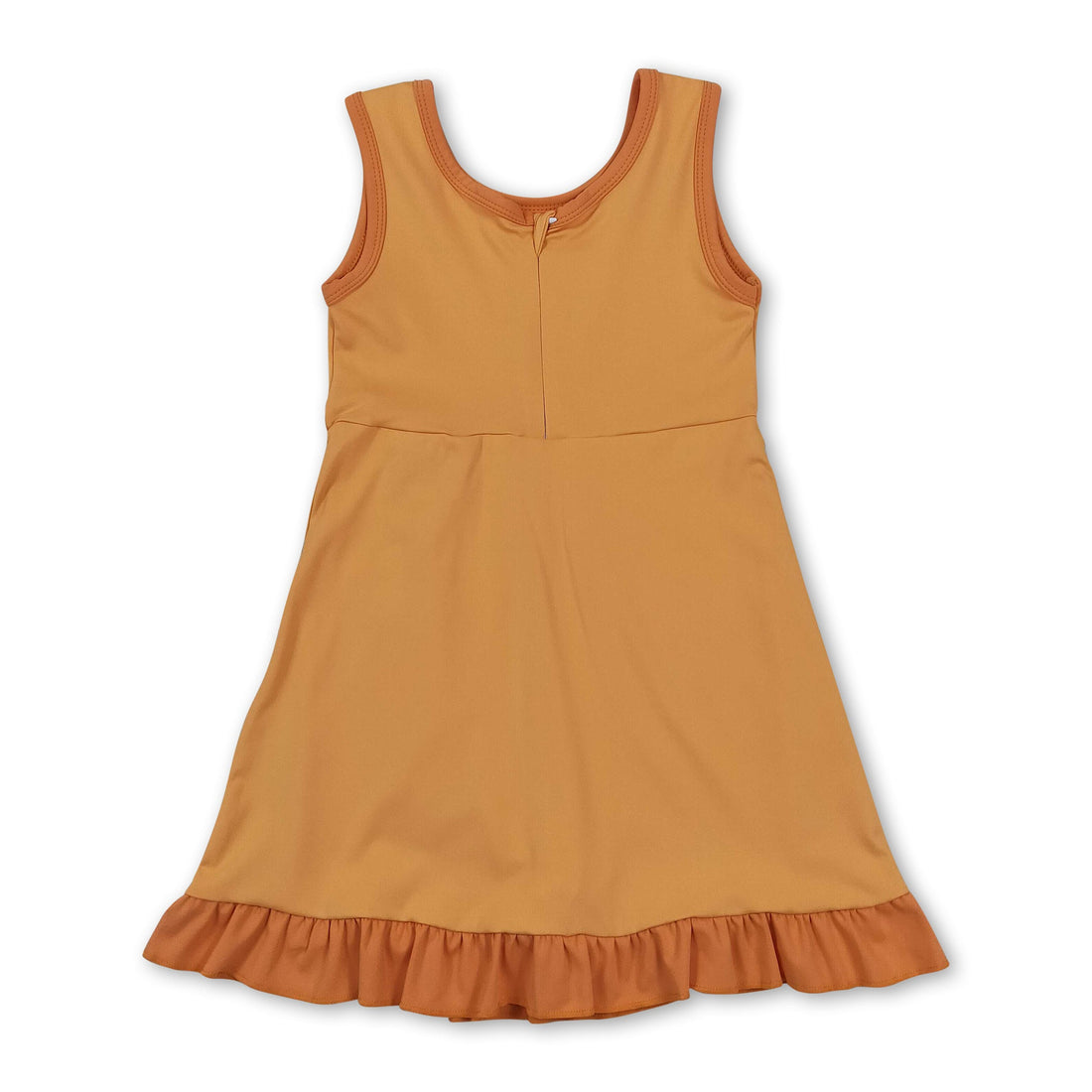 Yellow sleeveless scallop dog print kids girls athletic dress by Mini Rodeo, featuring a short-sleeve design with playful dog motifs.