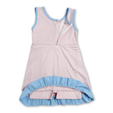 Light pink sleeveless scallop athletic dress for girls by Mini Rodeo, featuring a short sleeve design and playful scallop details.