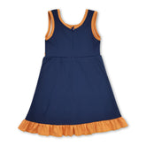 Sleeveless navy ruffle athletic dress for girls by Mini Rodeo, featuring a short sleeve design and playful ruffle details.