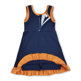 Sleeveless navy ruffle athletic dress for girls by Mini Rodeo, featuring a short sleeve design and playful ruffle details.