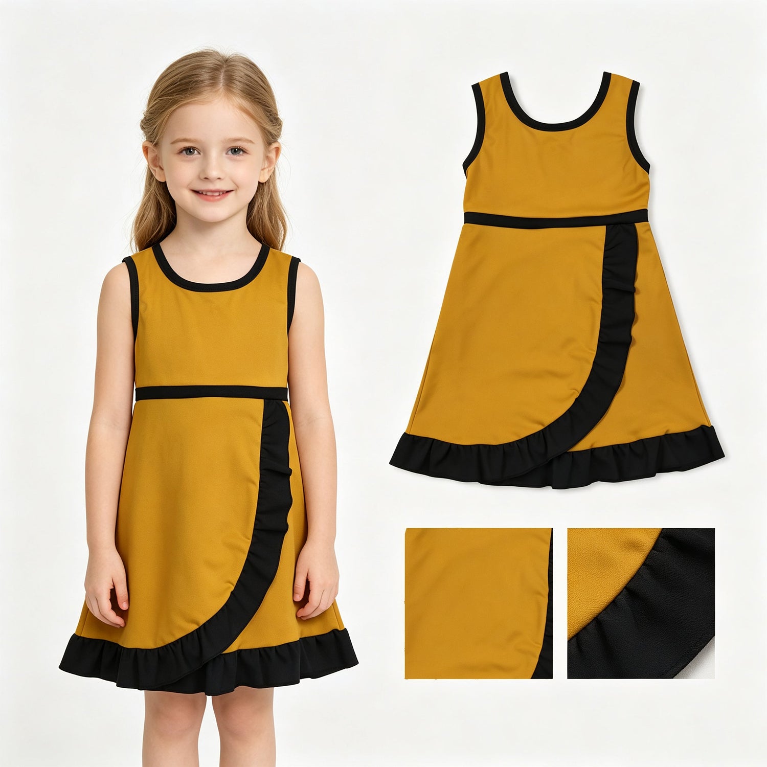 Sleeveless black scallop kids girls team athletic dress