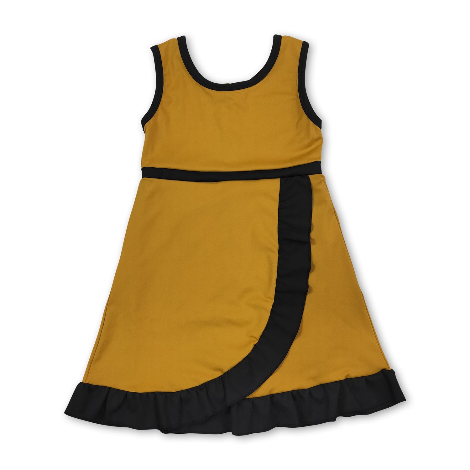 Sleeveless black scallop kids girls team athletic dress
