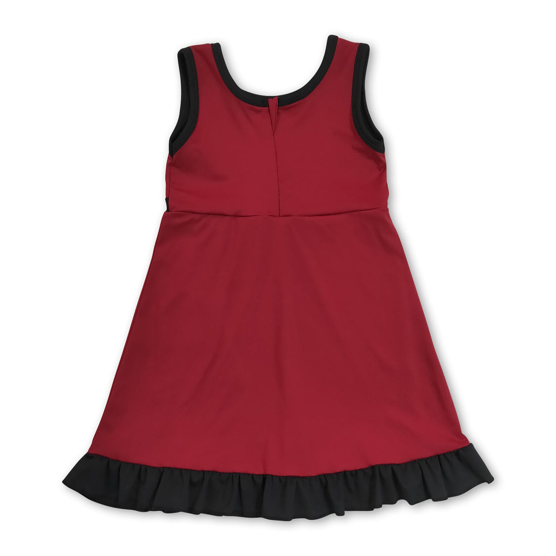 Kids girls sleeveless athletic dress by Mini Rodeo featuring maroon and black scallop details, perfect for active play.