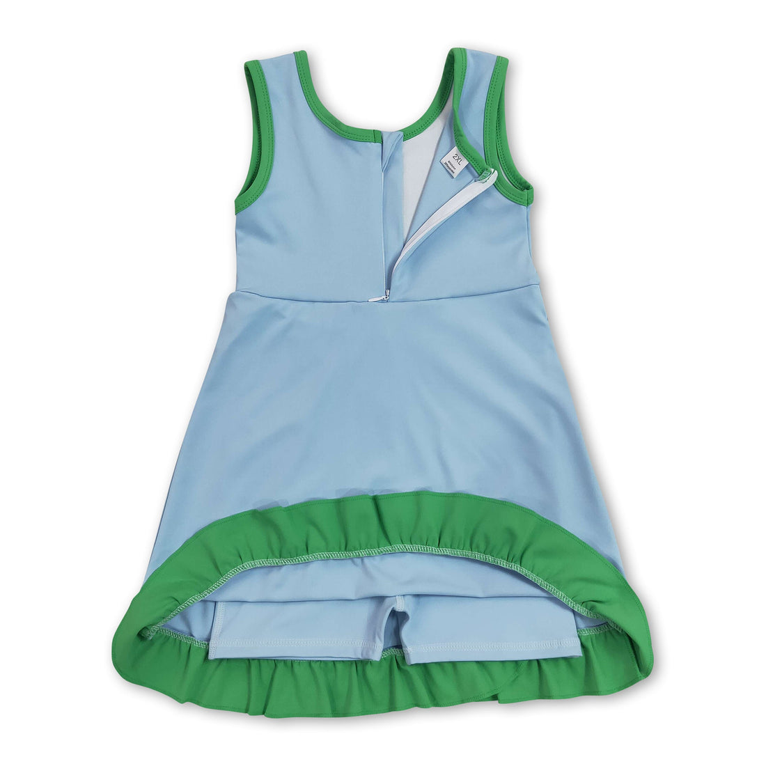 Light blue and green sleeveless ruffle girls&
