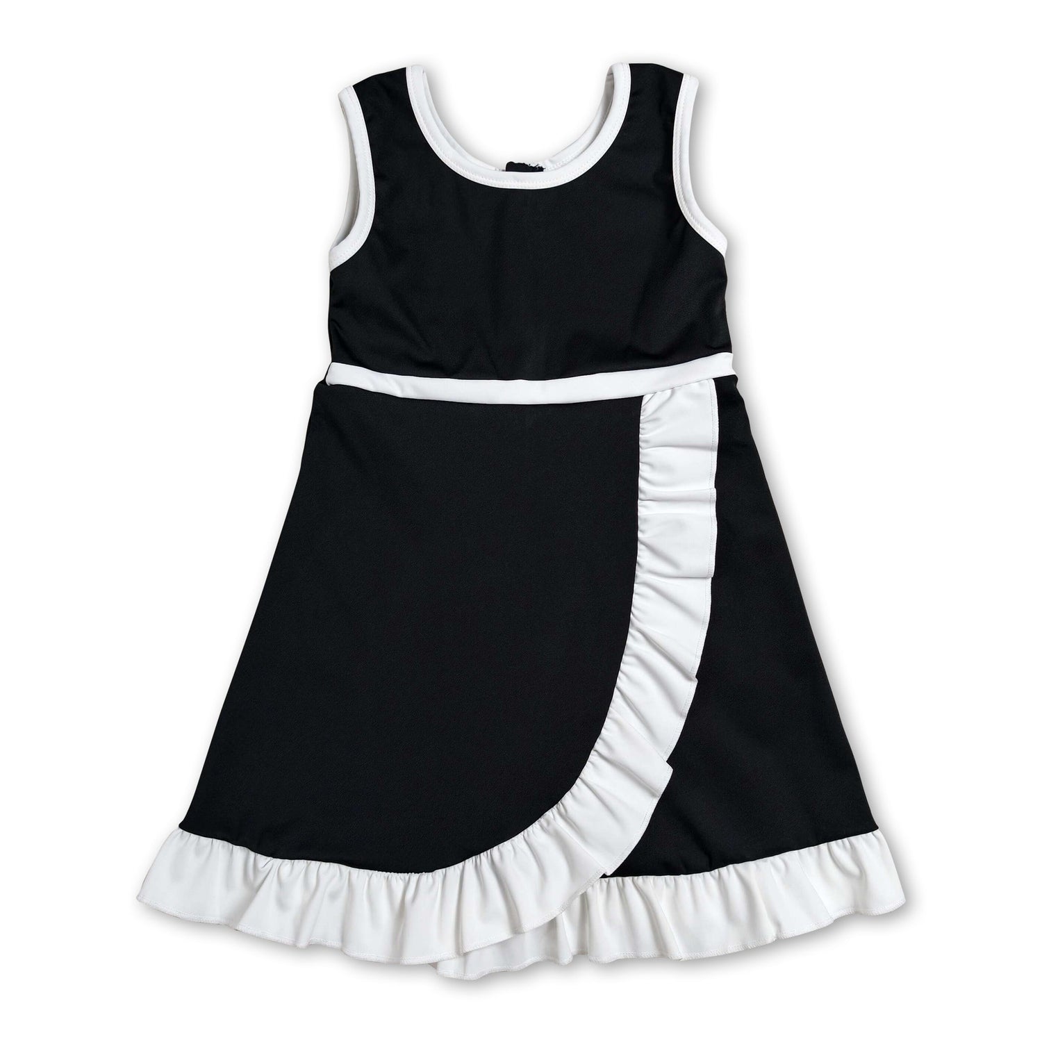 Sleeveless black white scallop girls athletic dress