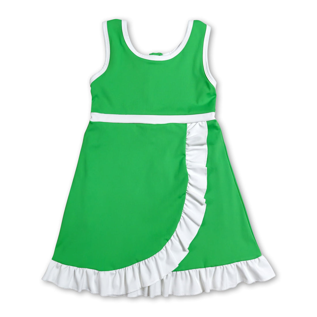 Sleeveless green and white scallop girls&