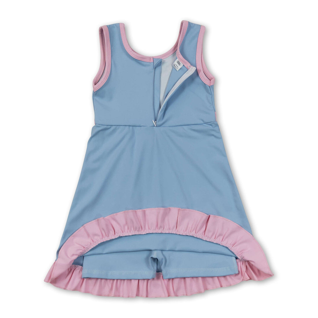 Light blue and pink sleeveless ruffle girls&