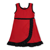 Red and black scallop sleeveless athletic dress for girls by Mini Rodeo, featuring a short sleeve design and vibrant pattern.