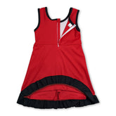 Kids girls sleeveless athletic dress by Mini Rodeo featuring a red and black scallop design and short sleeve style.