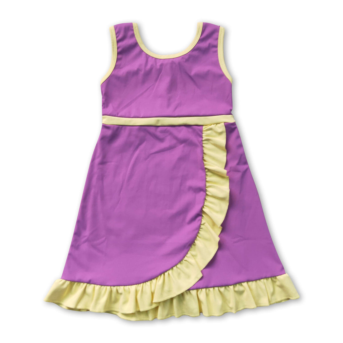 Sleeveless purple and yellow scallop girls&