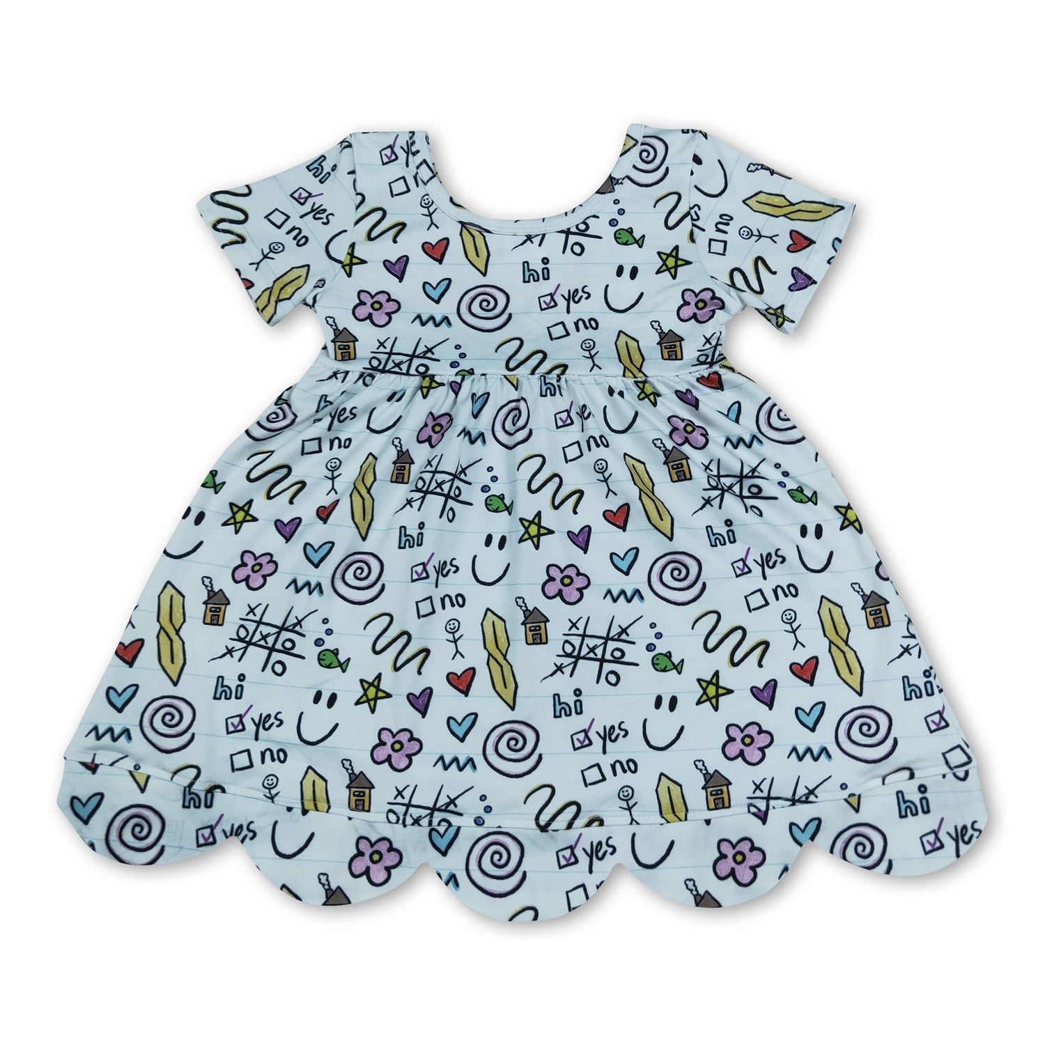 Short sleeves heart letters scallop kids girls back to school dress