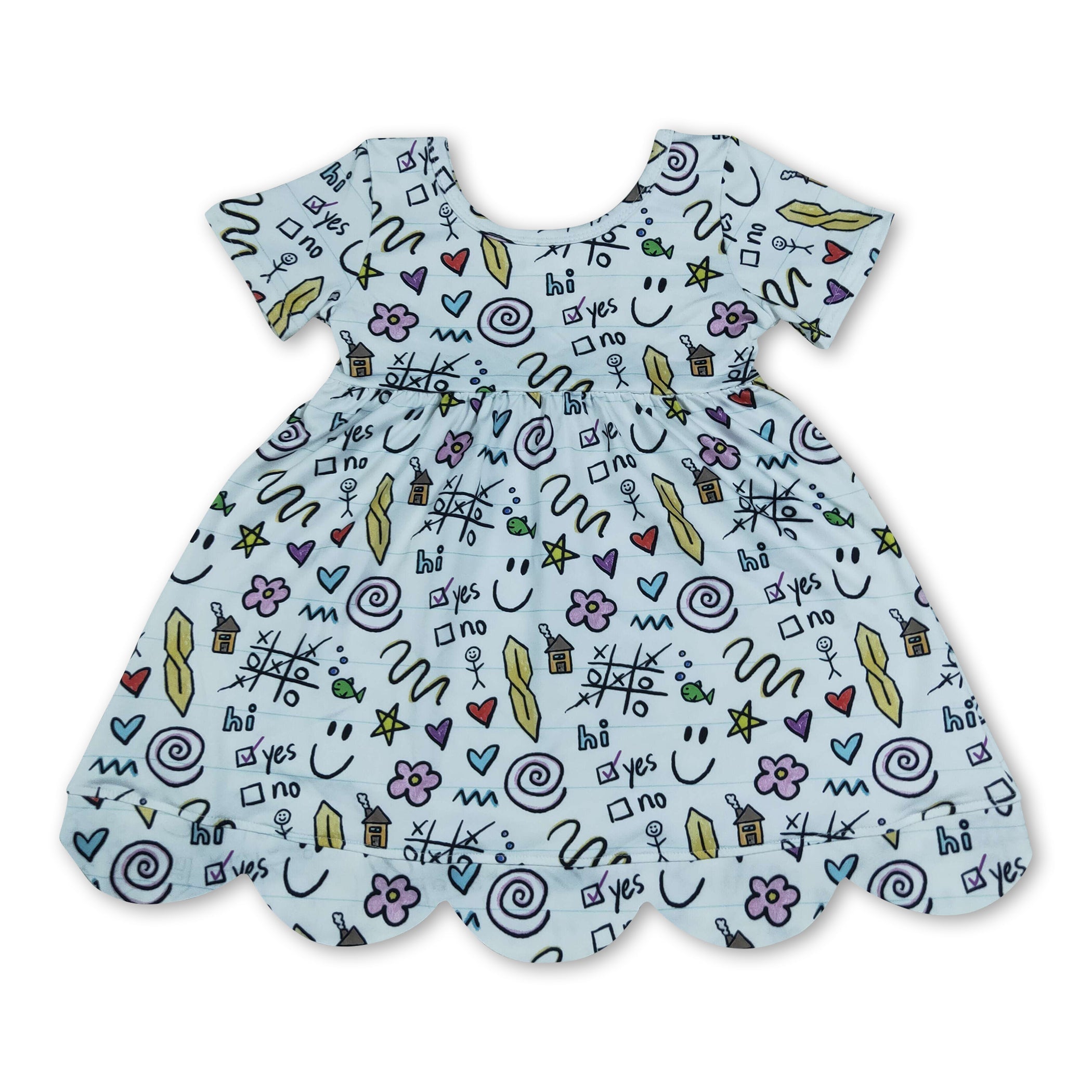Short sleeves heart letters scallop kids girls back to school dress