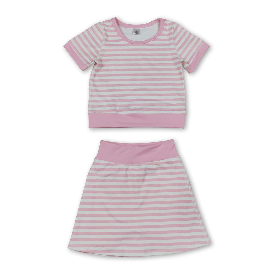 Short sleeves pink stripe top skirt girls active wear outfits