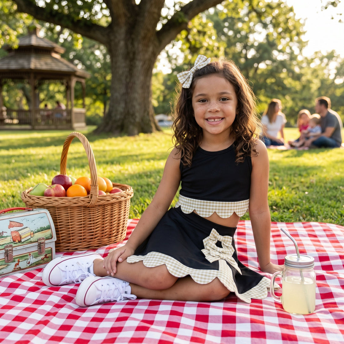 Sleeveless plaid scallop black girls summer active wear set