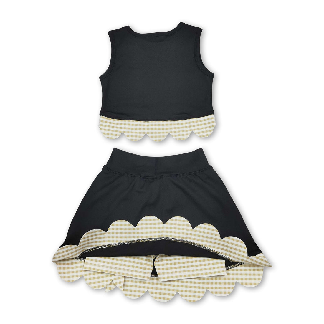 Sleeveless plaid scallop black girls summer active wear set