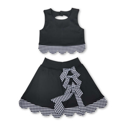 Sleeveless black plaid scallop girls summer active wear set
