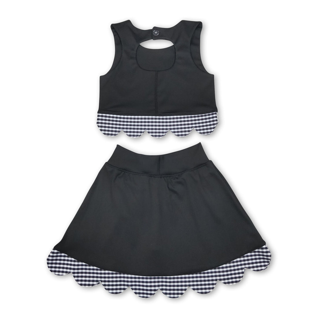 Sleeveless black plaid scallop girls summer active wear set