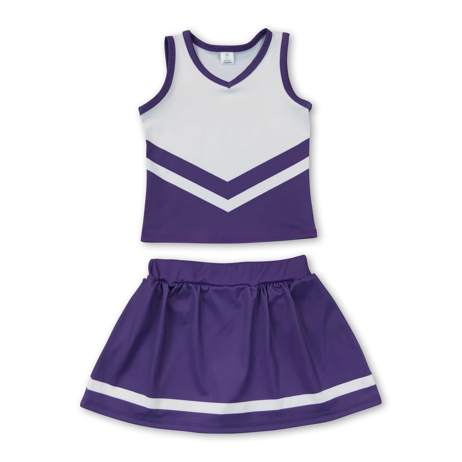 Sleeveless white purple top skirt girls team cheer active set